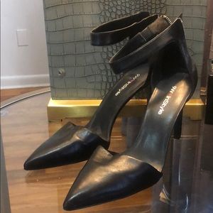 Sexy Black leather ankle strap heels